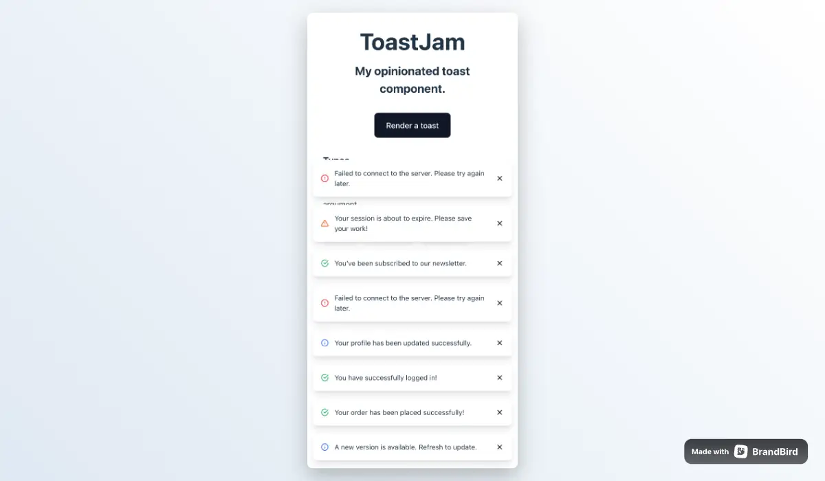 ToastJam: My opinionated toast component on mobile screen